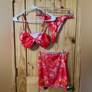 Unbranded (Amazon?) size S 3-piece bikini set with skirt cover-up